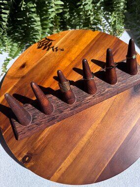 Vintage Ikee Design Wooden Ring Holder – 5-Finger Jewellery Display Stand